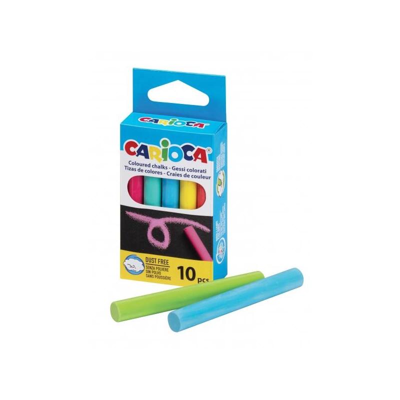 Carioca Pack De 10 Tizas Estandar - Sin Polvo - Colores Brillantes - Lavables - Faciles De Borrar - Varios