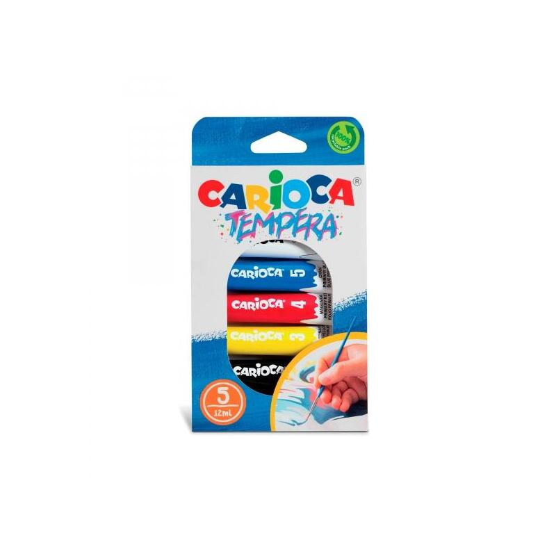 Carioca Pack De 5 Tubitos De Tempera De 12ml - Colores Superlavables - Alto Poder Cubriente - Aplicable En Materiales