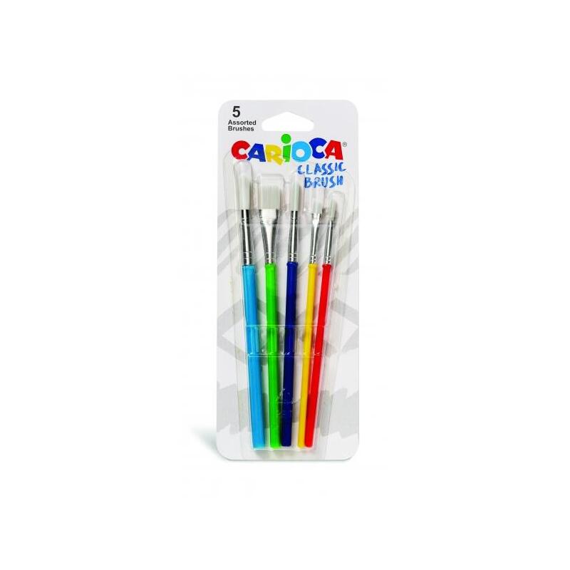 Carioca Pinceles Pack De 5 Pinceles - Nylon - Cerdas Suaves Y Duraderas - Perfectos Para El Cole - 5 Tamaños Diferentes
