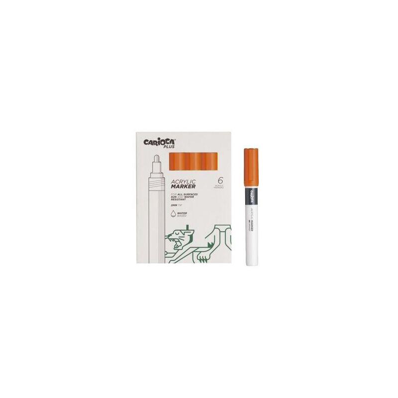 Carioca Plus Pack De 6 Marcadores Acrilicos - Punta 2mm - Naranja