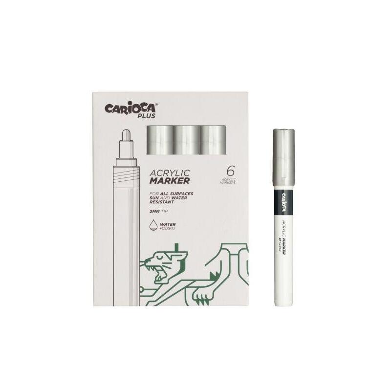 Carioca Plus Pack De 6 Marcadores Acrilicos - Punta 2mm - Plata