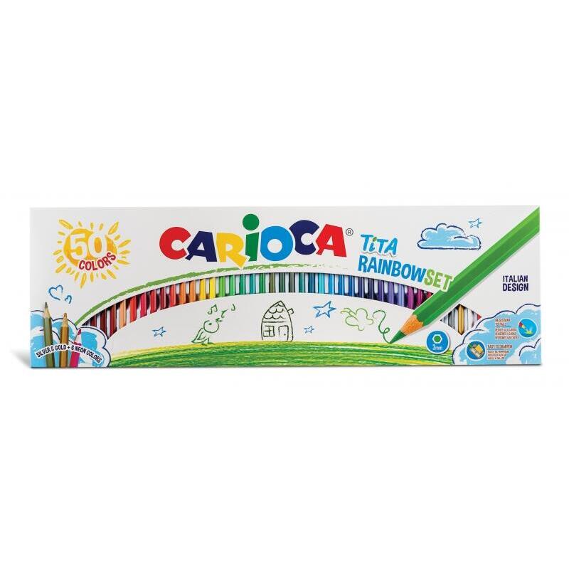 Carioca Tita Pack De 50 Lapices De Resina - Cuerpo Hexagonal - Colores Brillantes Y Lavables - Escritura Blanda - Mina