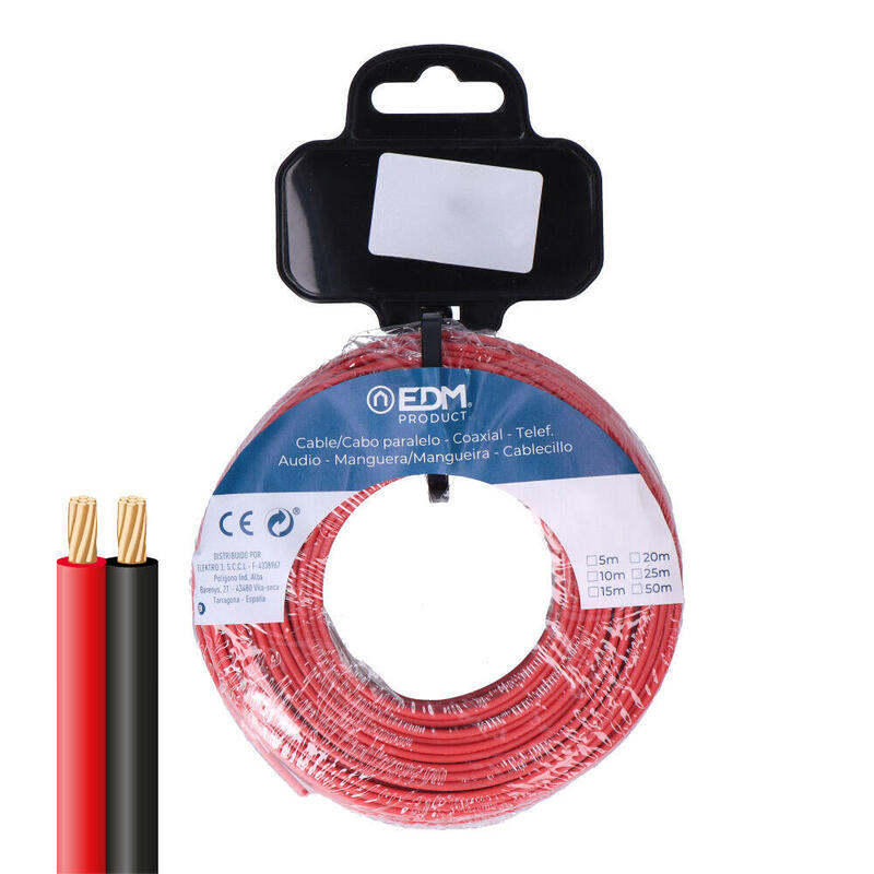 Carrete Cable Paralelo 2x1,50 Mm² Rojo/Negro 15m (Audio)