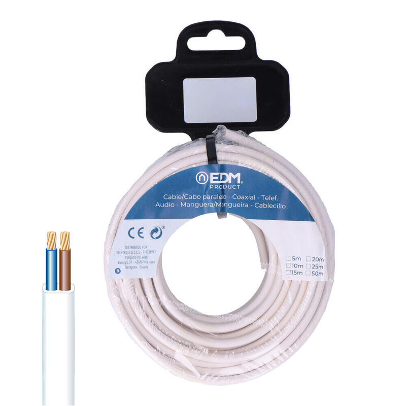 Carrete Manguera Plana Blanca 2x1mm 10m (Audio)