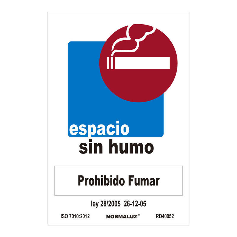 Cartel "Espacio Sin Humo-Prohibido Fumar" (Pvc 0,7mm) 30x40cm Normaluz