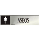 Cartel Informativo "Aseos" Hombre (Inox Adhesivo 0.8mm) 5x20cm Normaluz