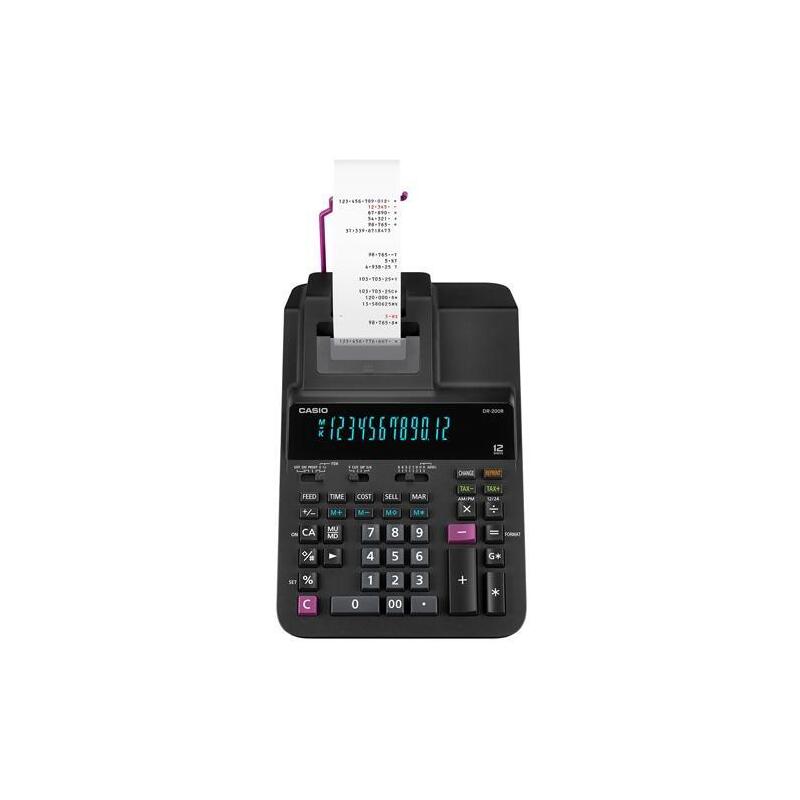 Casio Calculadora Con Impresora Dr-200r-Bk 12 Dígitos Negro