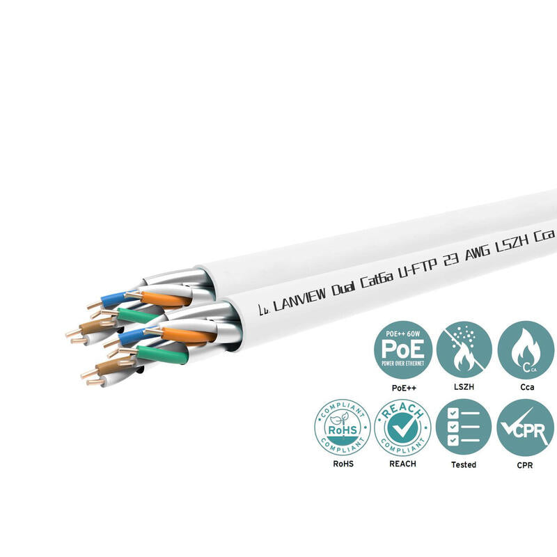 Cat6a U-Ftp Dual Network  Cable 4x2xawg23 Lszh White
