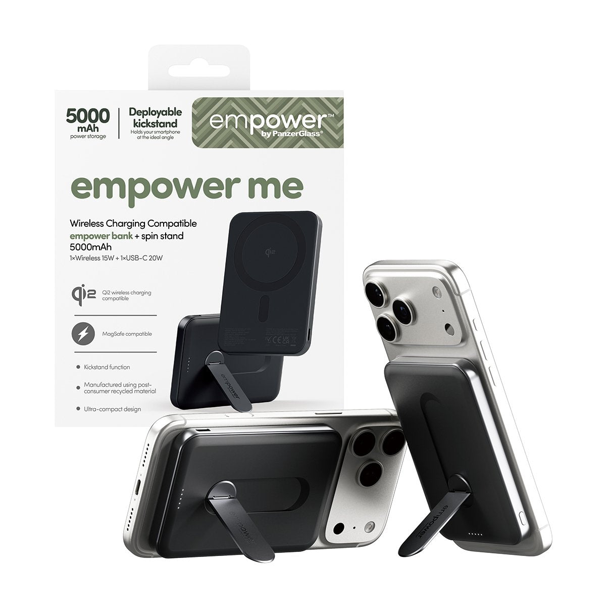 Panzerglass Empower By ® Empower Bank W. Spin Stand  5000mah  Space Black Negro