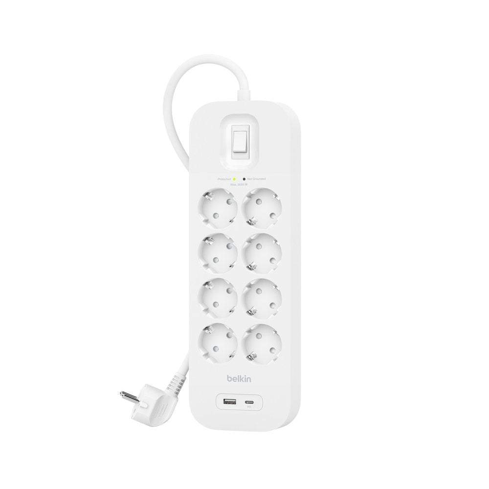 Regleta Alimentacion Belkin Srb003vf2m-V2 Contra Sobretensiones Con 8 Enchufes 1 Usb-C 1usb-A
