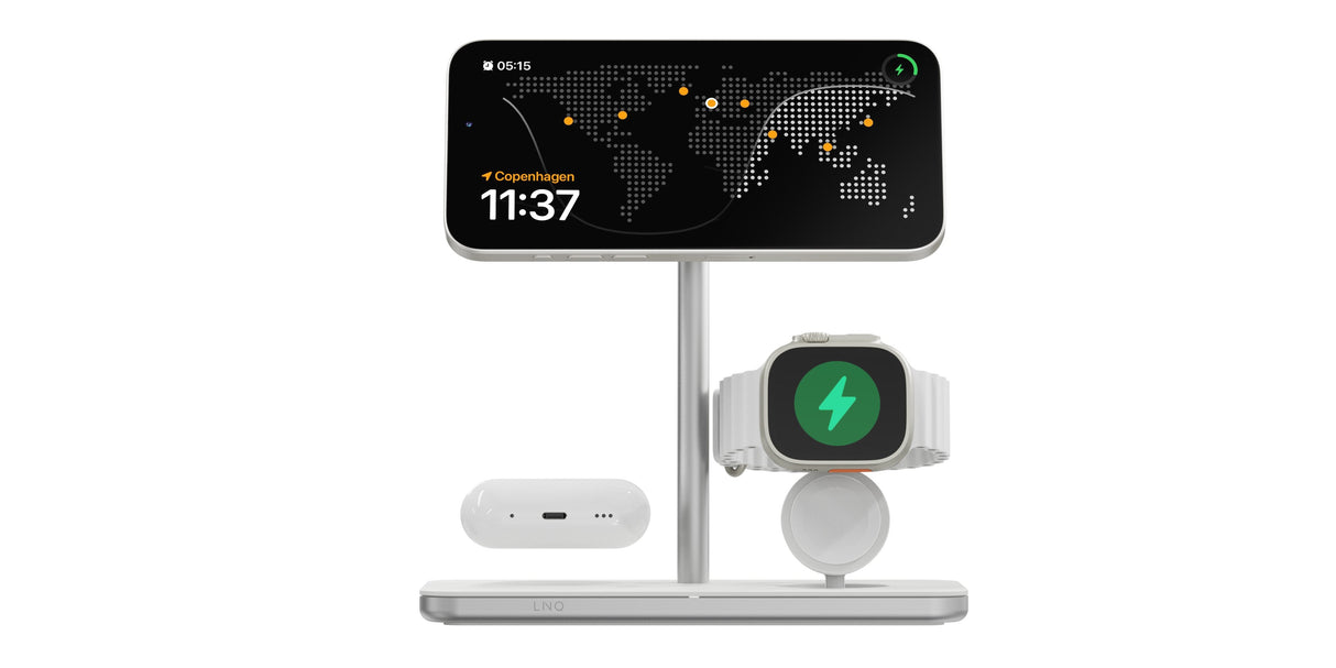 Soporte Base De Carga Inalambrico 3en1 Magsafe Plata Linq Carga Magnética Qi2/ Certificación Mfi Para Apple Watch