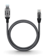 Cable Ethernet Goobay Usb-A 3.2 Gen1 Macho > Rj-45 Macho, Adaptador Lan Negro/Plata, 7,5 Metros, Cubierta Textil Trenzada 70693