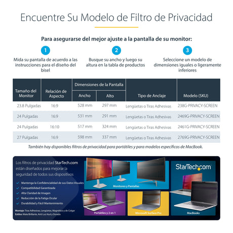 EAN 65030901888 - StarTech.com 2469G-PRIVACY-SCREEN filtro para monitor 61 cm (24") Filtro de privacidad para pantallas sin m imagen 11