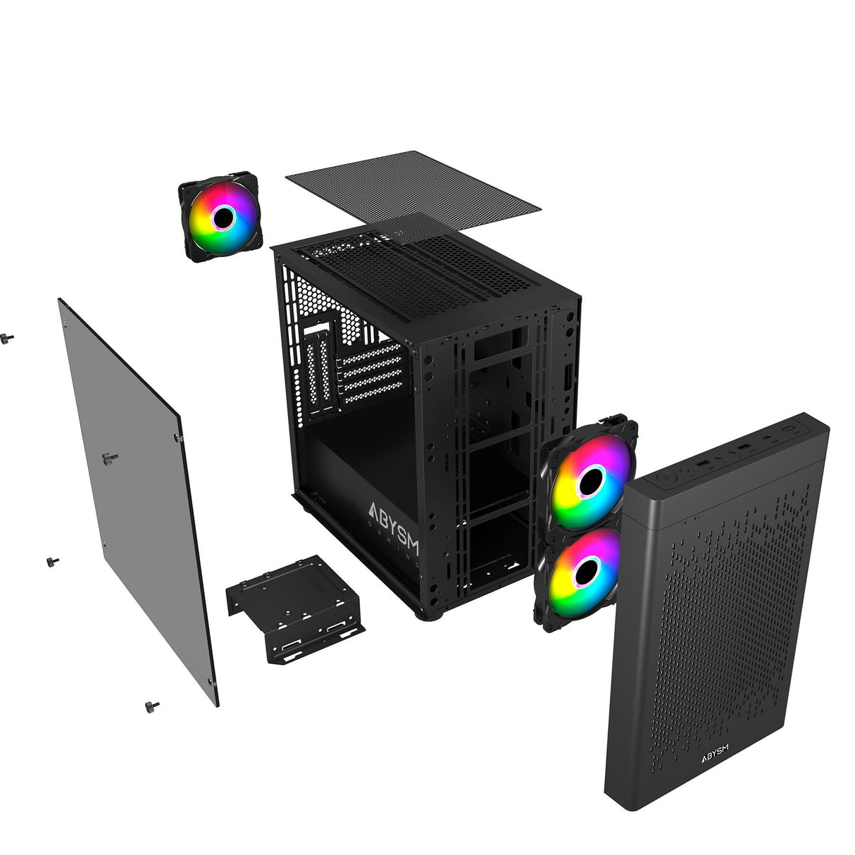 Abysm Danube Inva Mx202 Caja Torre Itx, Micro Atx - Lateral Cristal Templado - 3.5" Y 2.5" - Usb-A, Usb-C Y Audio - 3 Ventiladores Argb Instalado - Soporta Refrigeracion Liquida