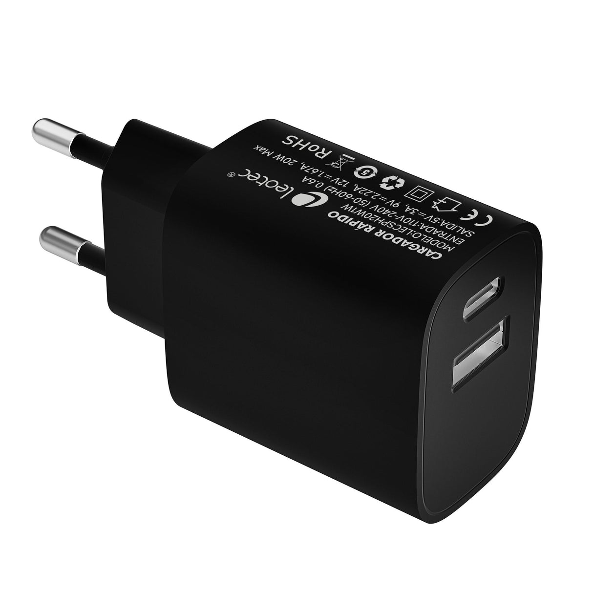 Cargador De Pared Leotec Lecsph20w2k 1xusb Tipo-C 1xusb 20w