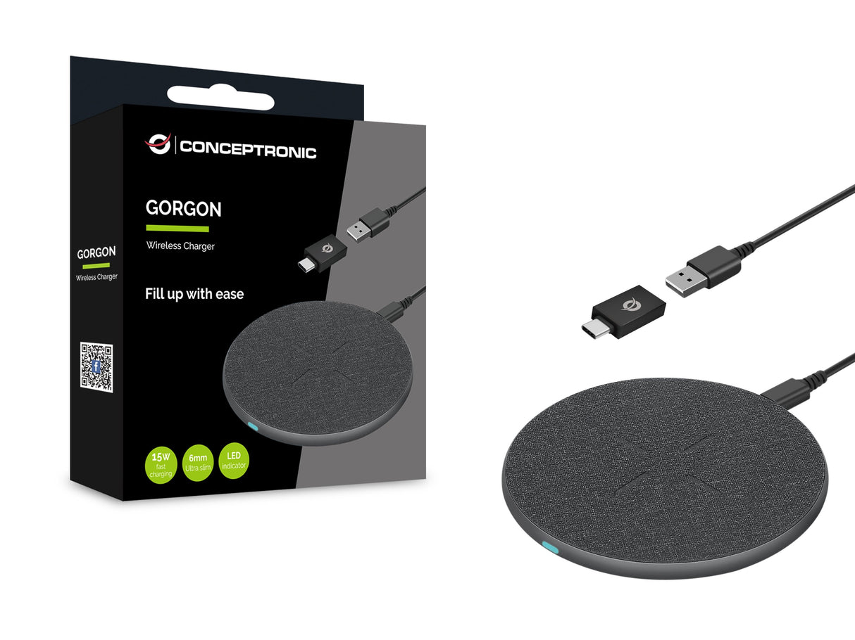 Cargador Inalambrico Conceptronic  Gorgon03g Qi 15w Carga Rapida De Aluminio