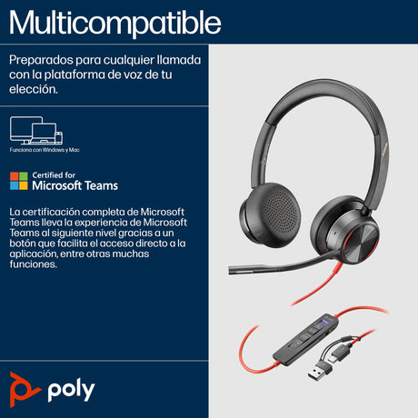 EAN 0197498429267 - HP Poly Blackwire 8225 Stereo Microsoft Teams Certified USB-C Headset +USB-C/A Adapter Alámbrico Diadema  imagen 4