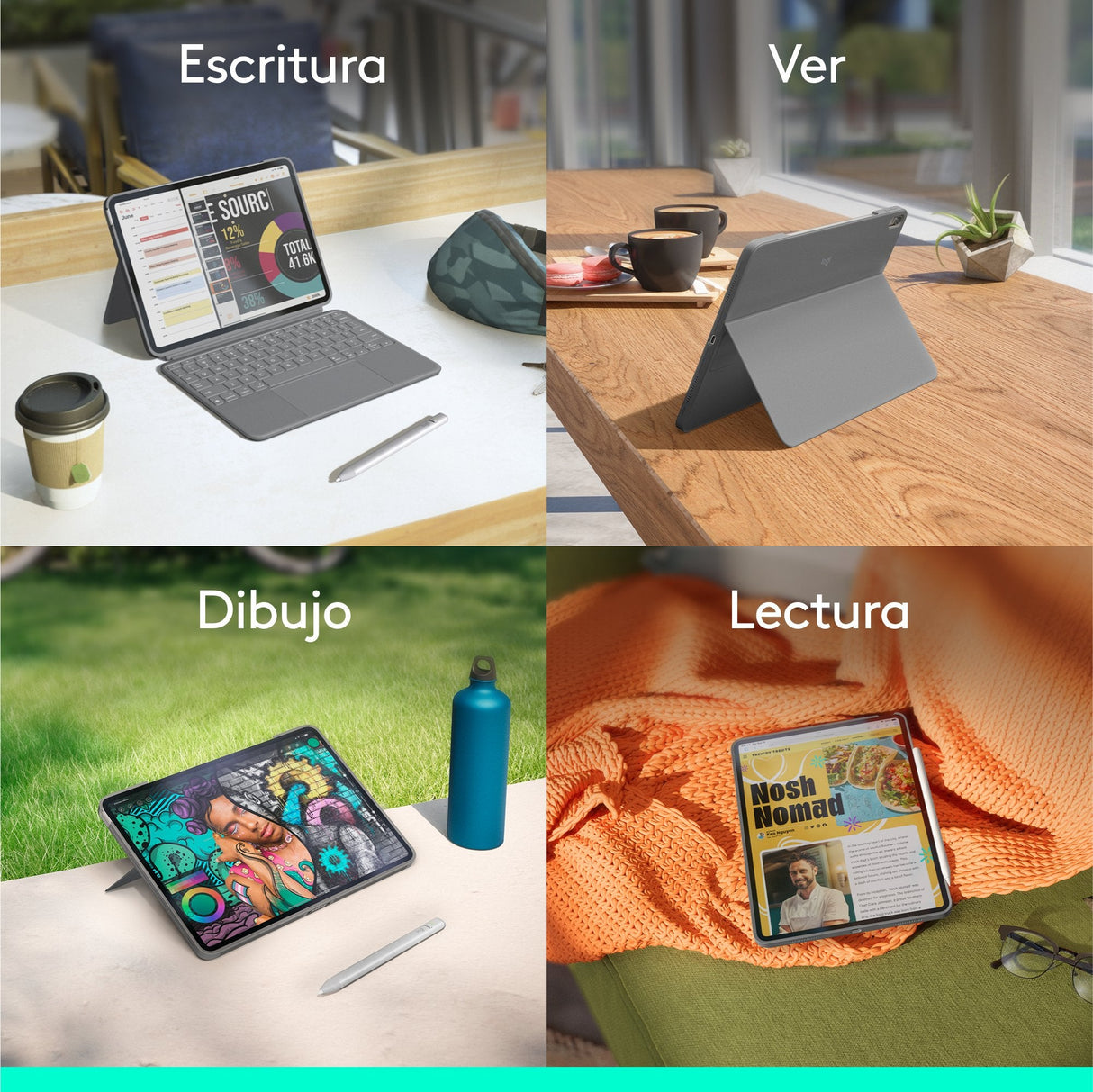 Logitech Combo Touch Caja De Teclado Y Folio Con Panel Táctil Luz Trasera Apple Smart Connector Qwerty Español Gris Oxford