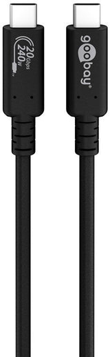 Cable De  2,00m Usb 4 G2x2 20gbps Pd240w Usb-C Macho A Usb-C Macho Negro Video Datos Y Carga