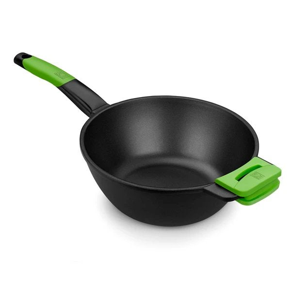 Bra Wok Prior A121471 28cm 4.2l Espesor 5.5mm Aluminio Fundido Teflon Antiadherente Mango Y Asa Desmontables