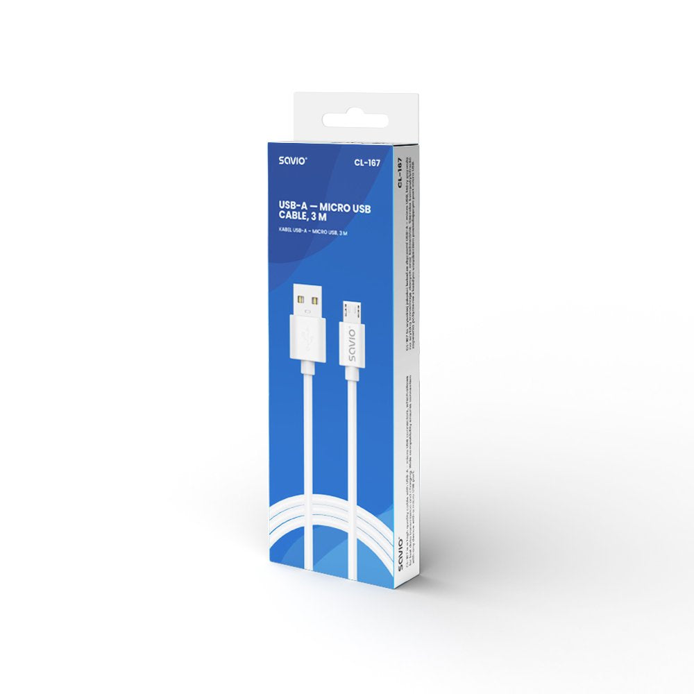 Cable Savio Usb-A - Micro Usb 3 M Blanco Cl-167