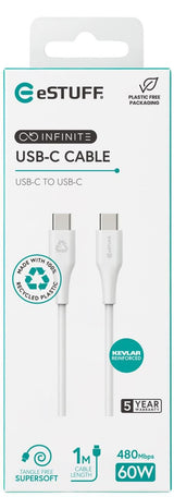 Infinite Usb-C To Usb-C Cable - 1m White. Recycled Plastic. - Super Soft - Warranty: 60m