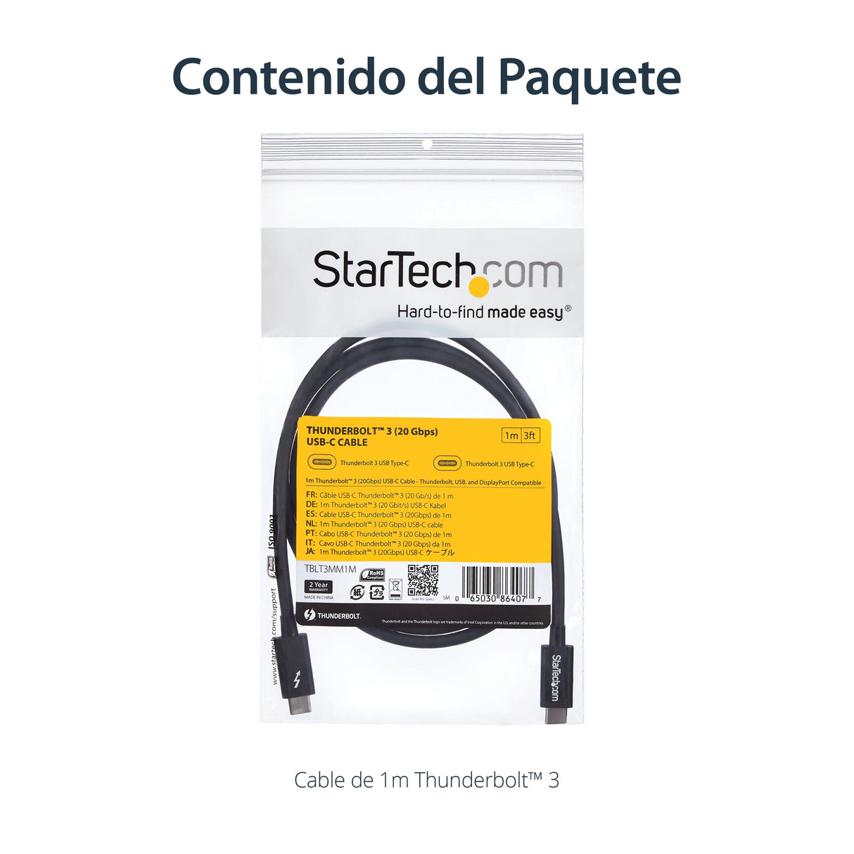 Startech Cable 1m Thunderbolt 3 Usb-C 40gbps