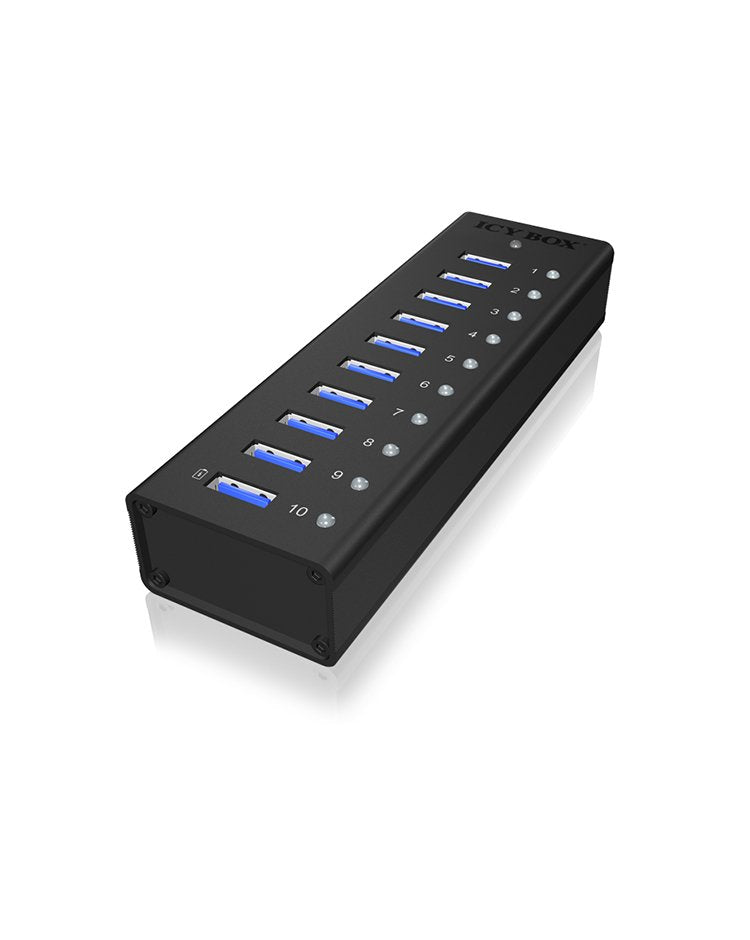Icybox Ib-Ac6110 Icybox 10 X Port Usb 3.0 Hub With Usb Charge Port, Black