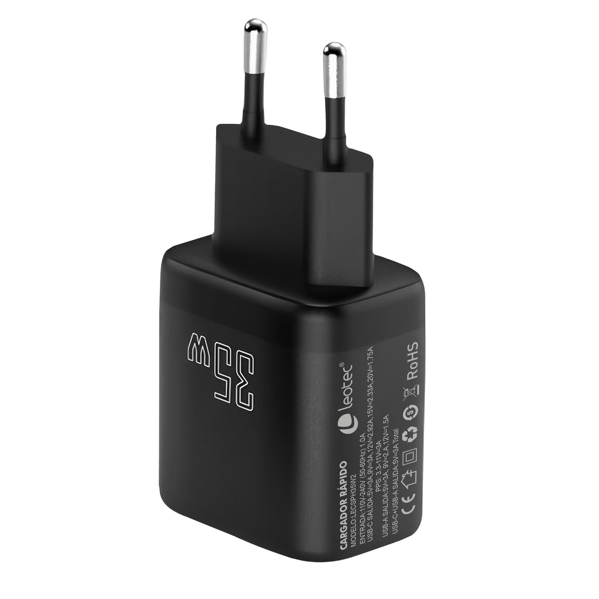 Cargador De Pared Leotec Lecsph35w2 1xusb Tipo-C 1xusb 35w