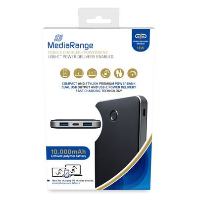 Mediarange Mr753 Batería Externa Polímero De Litio 10000 Mah Negro