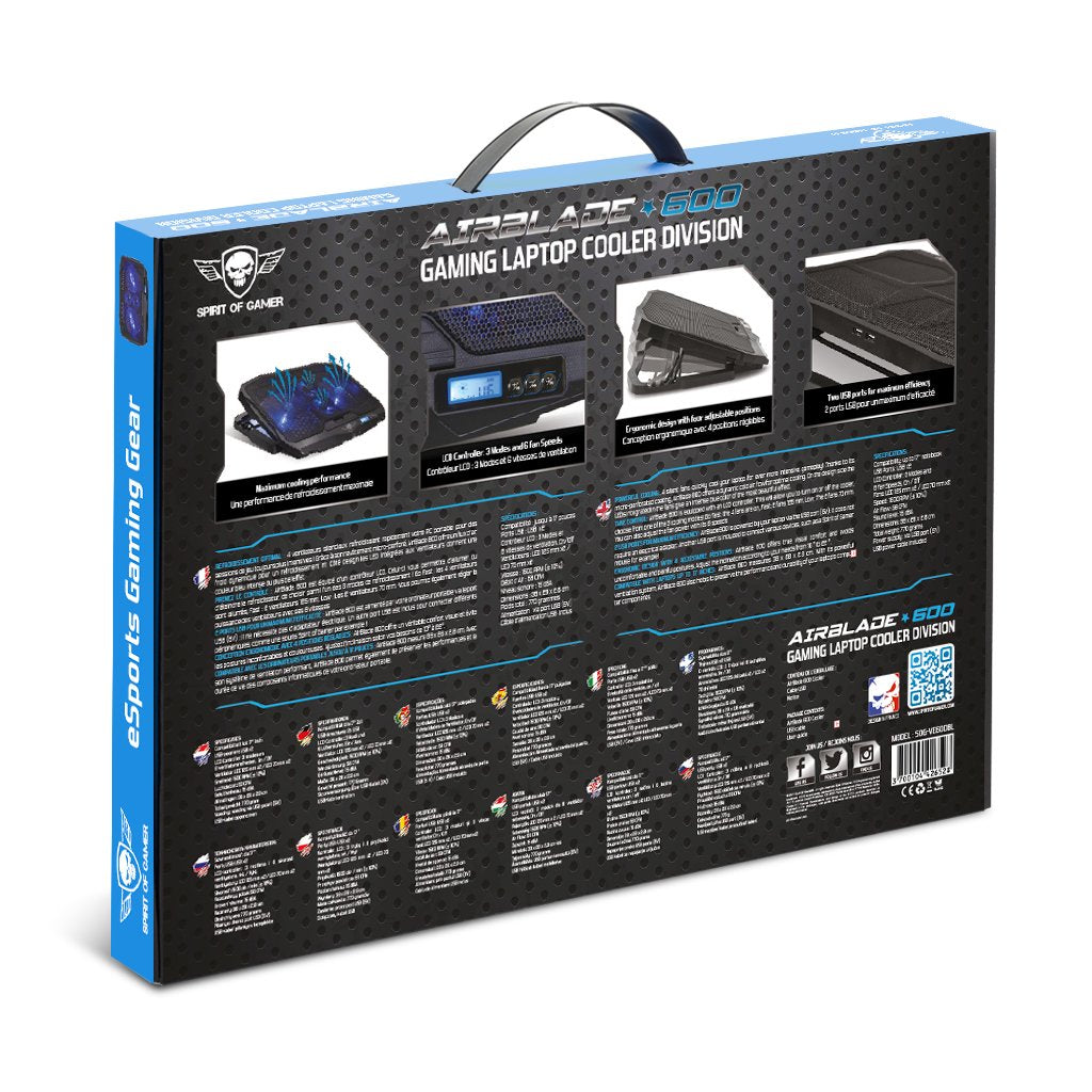 Spirit Of Gamer Soporte Refrigerador Airblade 600 Blue Para Portatiles Hasta 17.3\1 Ventiladores 2x12cm 2x7cm Iluminacion Led 2xusb