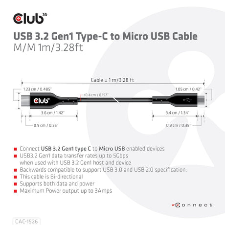 EAN 8719214471903 - CLUB3D CAC-1526 cable USB USB 3.2 Gen 1 (3.1 Gen 1) 1 m USB C Micro-USB B Negro imagen 4