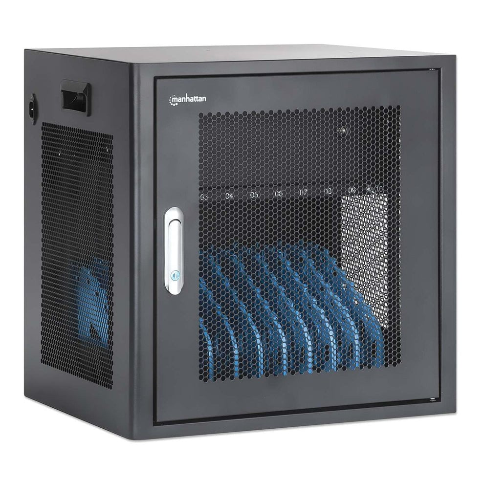 Manhattan Laptop Charging Cabinet Desktop Via Ac Adapter (Eu) 10-Bay, Install Device'S Ac Adapter (Power Cables) Into Unit, Suitable For All Laptops (To 16"), Ipads, Macbooks, Chromebooks, Other Portable Devices, Bays 380x30x280mm, Cart, Lo