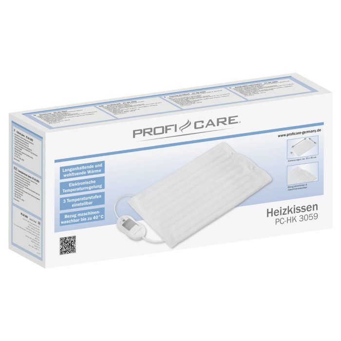 Almohadilla Eléctrica Térmica, Medidas 30x40cm, Cervicales-Cuello, 3 Niveles Temperatura, Lavable Blanco 100w Proficare Hk 3059