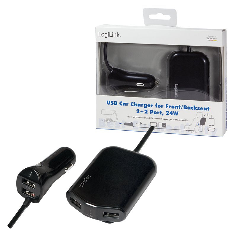 Logilink Usb Car Charger, 2+2 Port, 24w, Negro