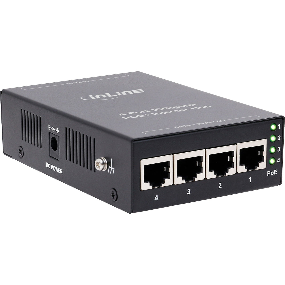 Inyector Y Hub Poe+ De 10 Gigabit Con 4 Puertos (4x Poe+), 10 Gb/S, 65w Carcasa Metálica Y Sin Ventilador. Inline®