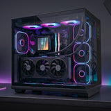 Caja Pc  Atx Mars Gaming Mc-Revpro Pantalla Lcd 4.3" Cristal Templado 4x Ventiladores Argb Black