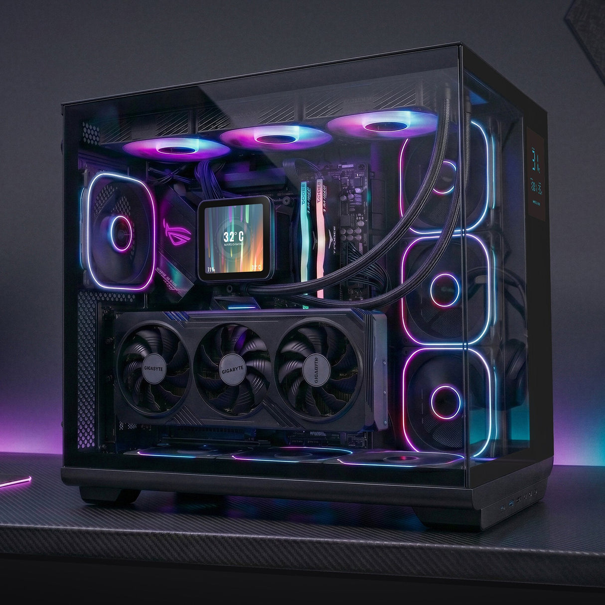 Caja Pc  Atx Mars Gaming Mc-Revmax Pantalla Lcd 11.8" Cristal Templado 4x Ventiladores Argb Negro