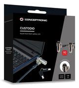 Cable De Seguridad Conceptronic Custodio02bnmt Doble Cabezal Con Llave Compatible Con Llave Maestra
