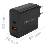 Qoltec 52380 Super Quick Pd Charger 1xusb-C 1xusb 65w 5-20v 1.5-3.25a Black