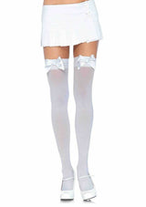 Leg Avenue - Medias Nylon Blanco Y Lazo Blanco