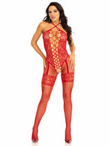 Leg Avenue - Bodystocking Cuello Halter Red Corazones Rojo