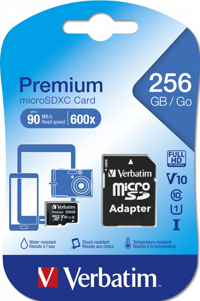 Micro Sd Verbatim 256gb Class 10 Microsdxc   Uhs-I Incl Adapter