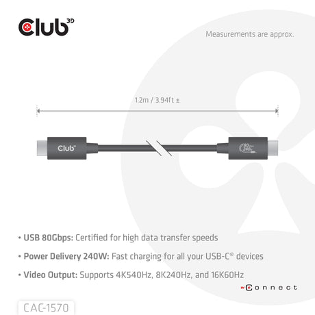 EAN 8719214473266 - CLUB3D CAC-1570 cable USB USB4 Gen 2x2 1,2 m USB C Negro imagen 3