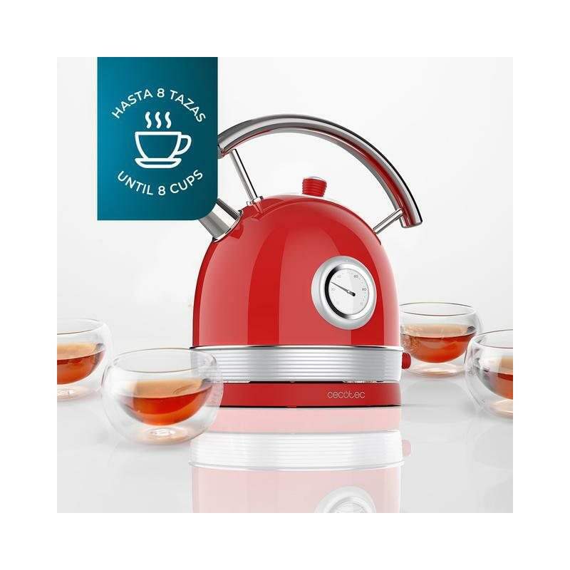 Cecotec Thermosense 420 Tetera Eléctrica 1,8 L 2200 W Cromo, Rojo