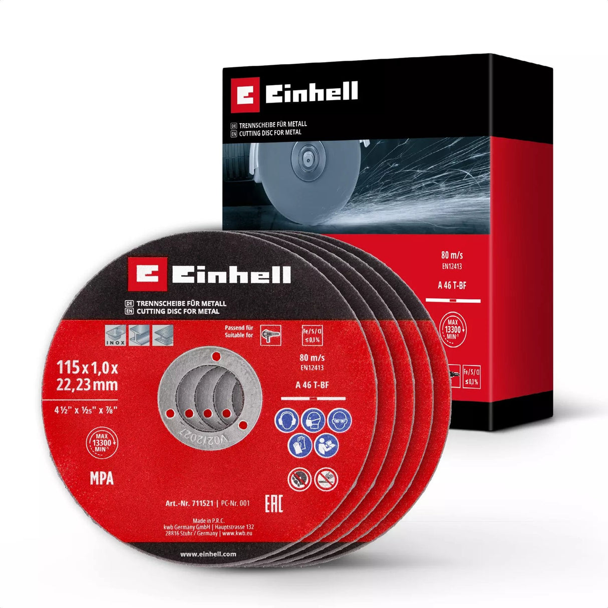 Disco De Corte Fino Einhell, Ø 115 X 1,0 Mm, 5 Piezas Para Amoladoras Angulares 711521