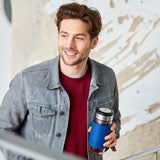 Emsa Tea Mug 420 Ml Transparente, Termo Azul/Transparente, Transparente, Vidrio, Silicona, Acero Inoxidable, China, 420 Ml, 82 Mm