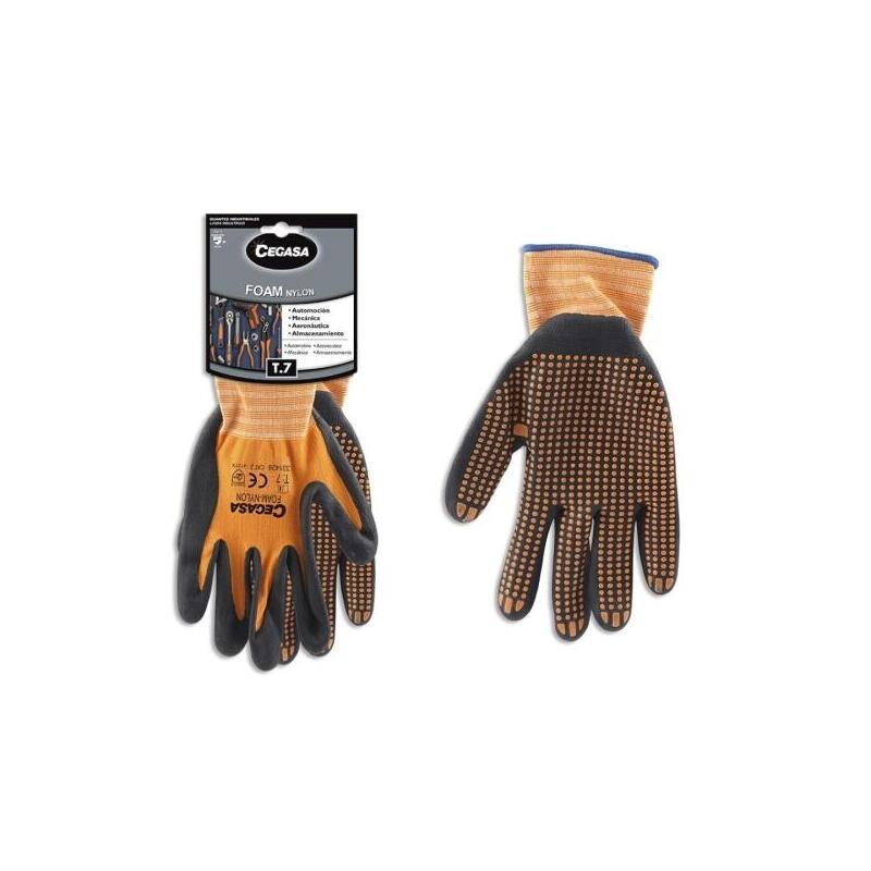 Cegasa Guantes De Trabajo Talla 7 - Fabricados En Nylon Con Recubimiento De Foam Con Dots De Nitrilo En Palma - Color