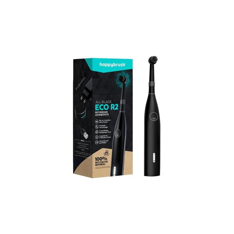 Cepillo De Dientes Happybrush Eco R2 Allblack + 3 Recambios Eléctrico Negro Cr2bean