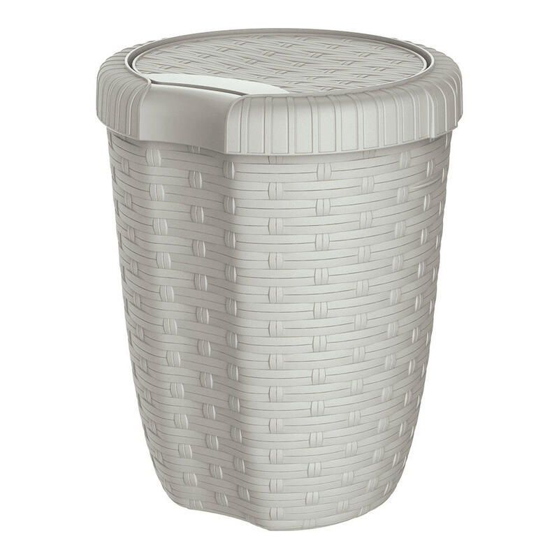 Cesto Con Tapa Color Crema Imitación Mimbre / Rattan 8 L, Ø23 X 29 Cm